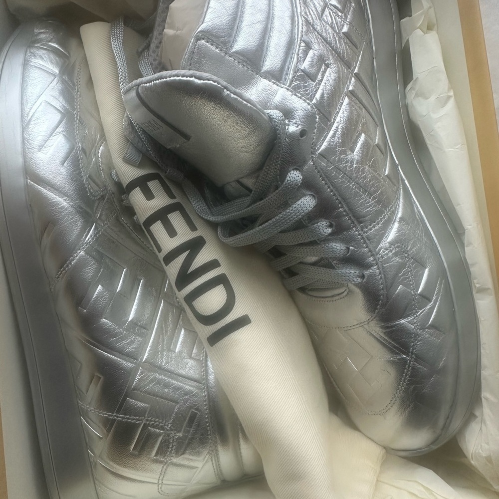 Fendi Freedom High Top Sneaker
Gray Nappa Leather. 
Size 42
Like New